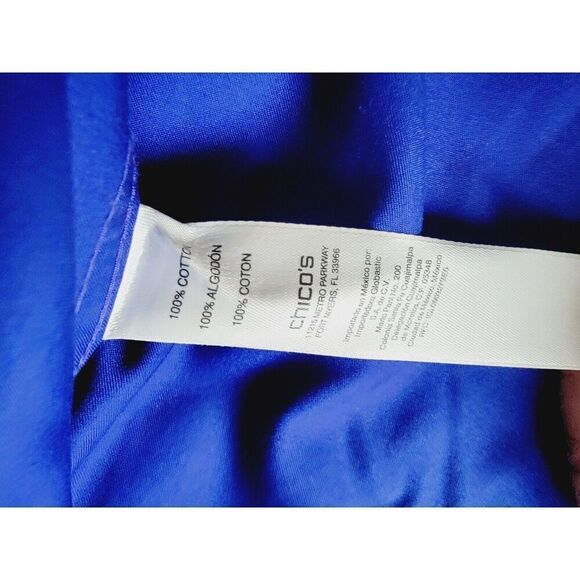 Chico's 1 No‎ Iron Top Blouse Button Front Royal Blue Long Sleeve Cotton Medium - Picture 7 of 7
